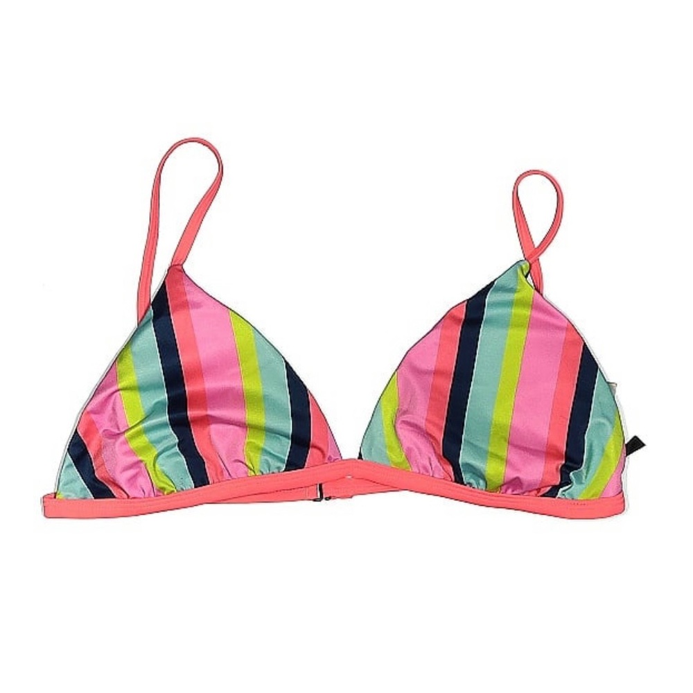 LEITH Bikini Top Pink Blue Striped Swim Large Bright Colorful